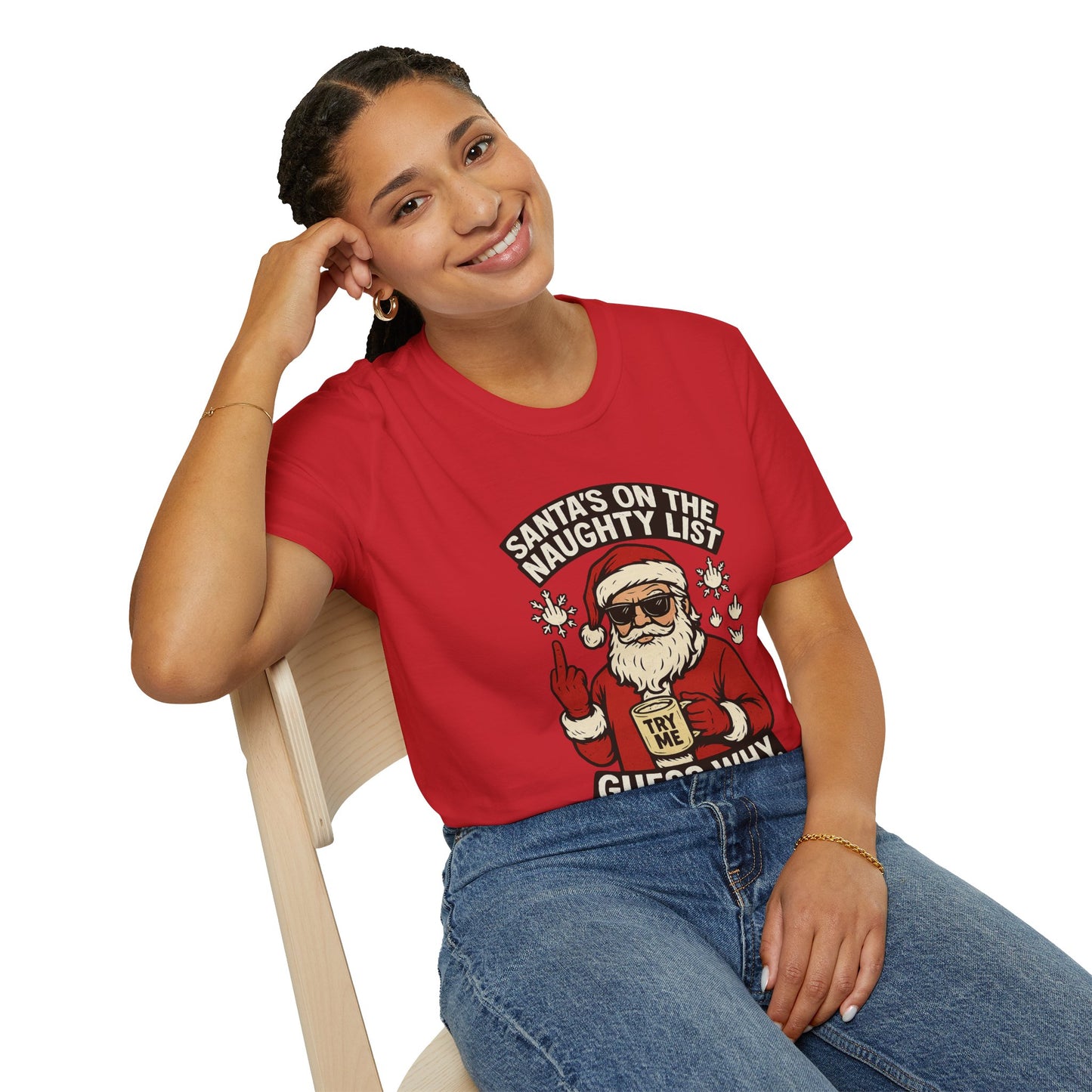 Naughty Santa T-Shirt | Funny Christmas Tee with Attitude and Middle Finger Humor