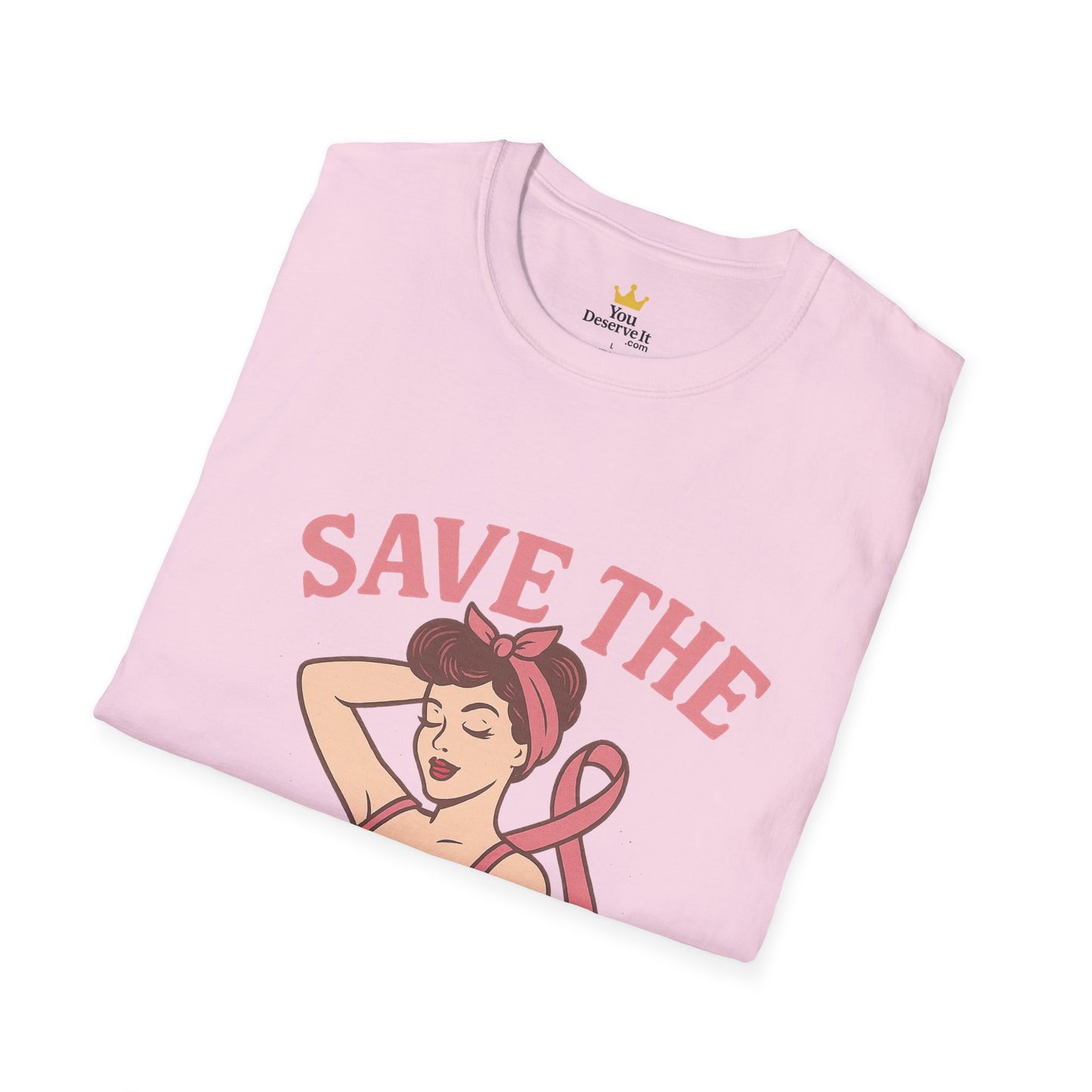 Save the Tatas Shirt | Retro Pin-Up Breast Cancer Awareness Tee with Pink Ribbon