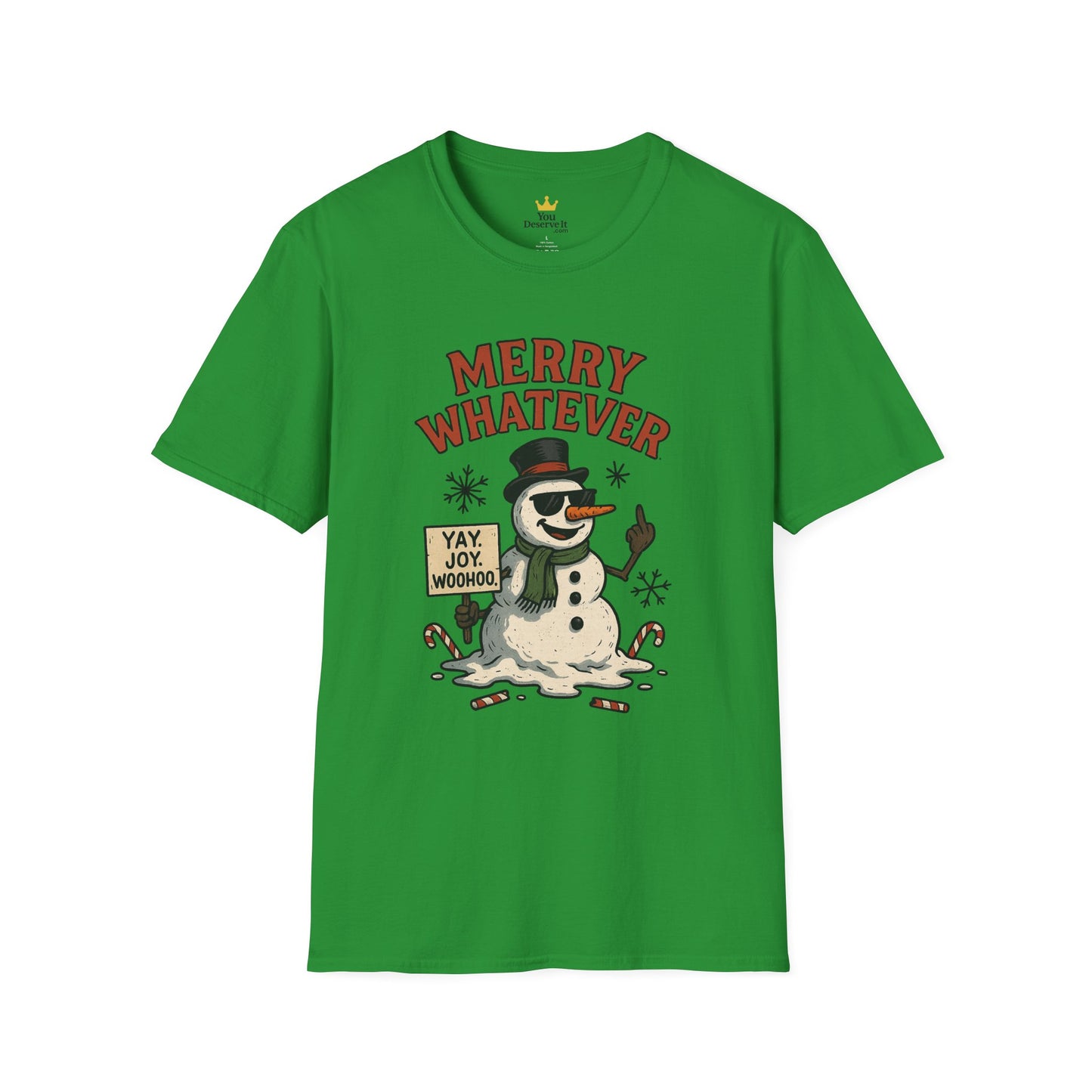 Merry Whatever Funny Snowman Shirt | Sarcastic Holiday Mood Tee | Melting Christmas Anti-Spirit Graphic T-Shirt