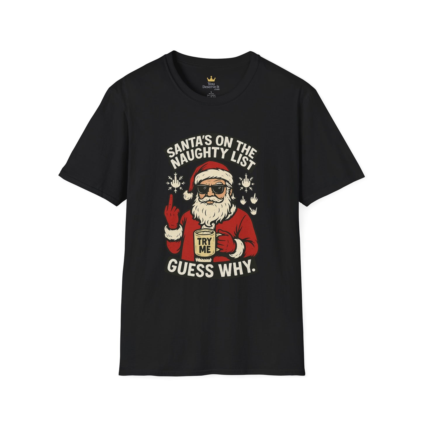 Naughty Santa T-Shirt | Funny Christmas Tee with Attitude and Middle Finger Humor