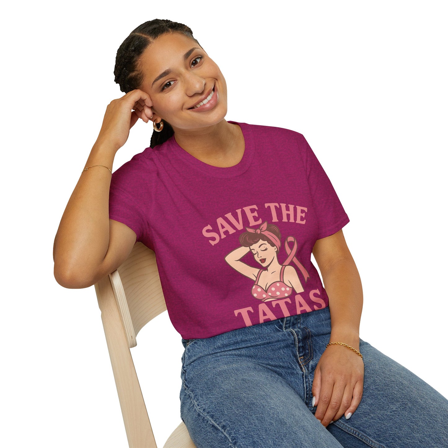 Save the Tatas Shirt | Retro Pin-Up Breast Cancer Awareness Tee with Pink Ribbon