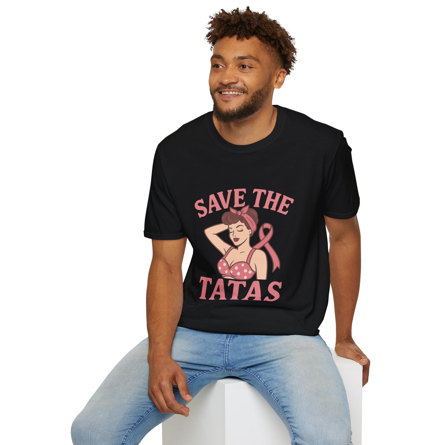 Save the Tatas Shirt | Retro Pin-Up Breast Cancer Awareness Tee with Pink Ribbon