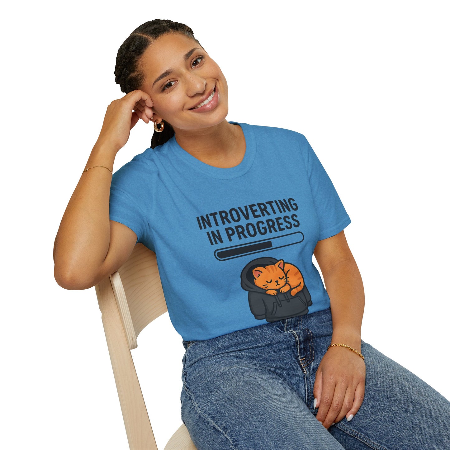 Introverting in Progress T-Shirt | Cute Cat Hoodie Tee for Proud Introverts