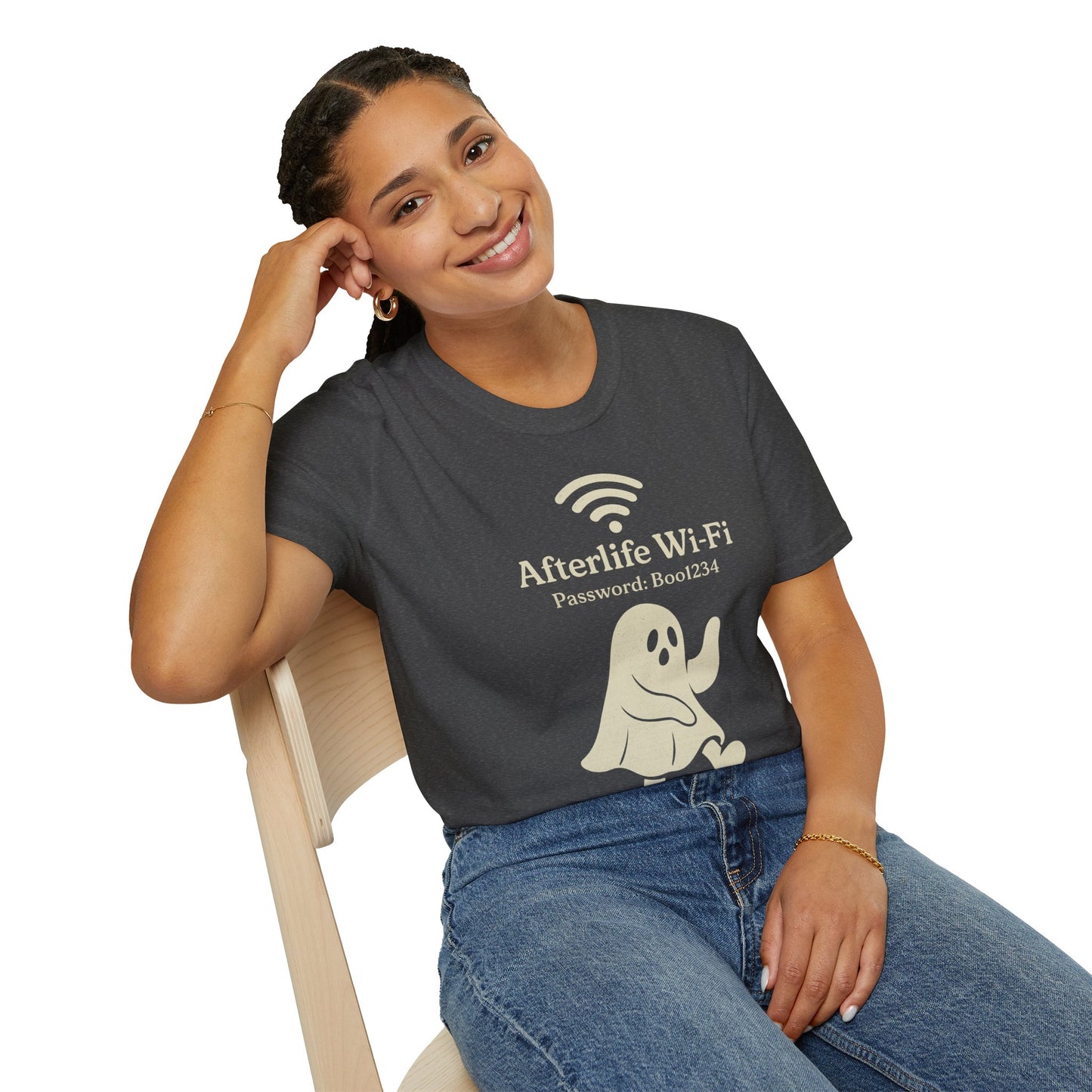 Afterlife Wi-Fi Ghost Tee | Funny Halloween Shirt with "Boo1234" Password