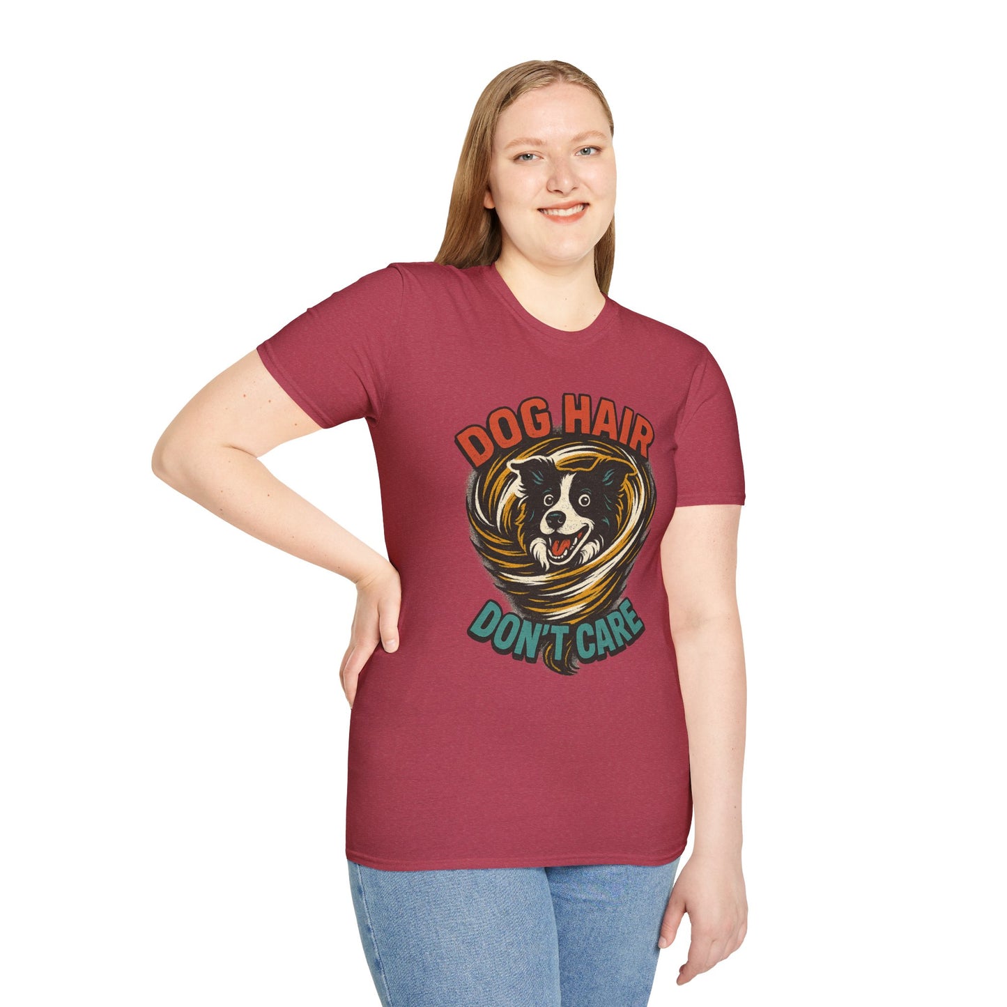 Dog Hair Don't Care Border Collie Retro Tee | Funny Spray-Paint Style T-Shirt for Pet Lovers, Gift for Pet Owners, Casual Unisex Shirt, Dog Lover Gift, Animal Theme Apparel
