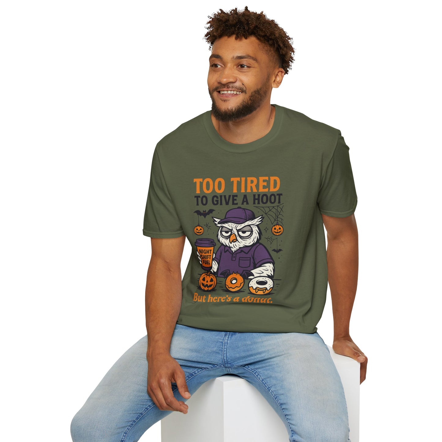 Too Tired To Give A Hoot – Funny Halloween Owl Donut T-Shirt