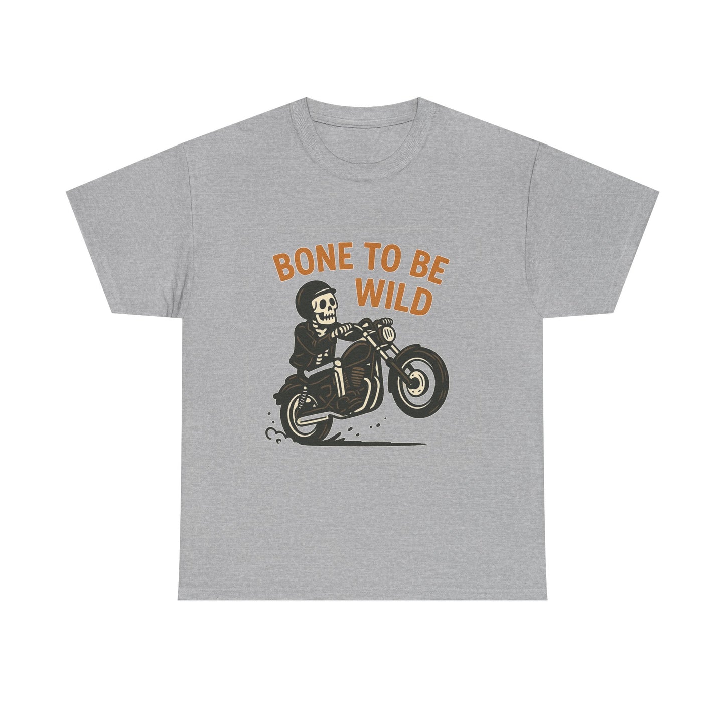Motorcycle Tee, Bone to Be Wild Halloween Cool Bike Vibe Unisex Heavy Cotton