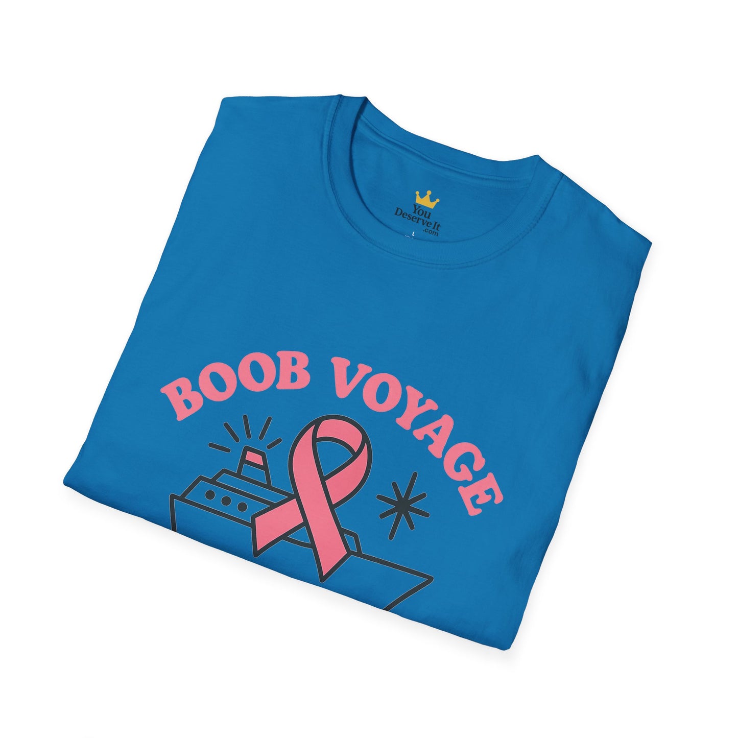 Boob Voyage T-Shirt | Funny Mastectomy Support Tee with Pink Ribbon and Cruise Ship
