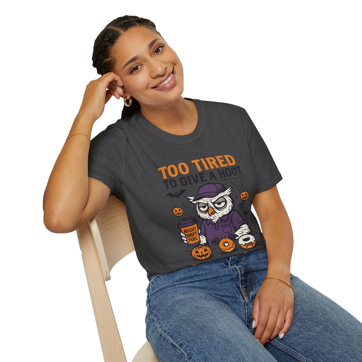 Too Tired To Give A Hoot – Funny Halloween Owl Donut T-Shirt