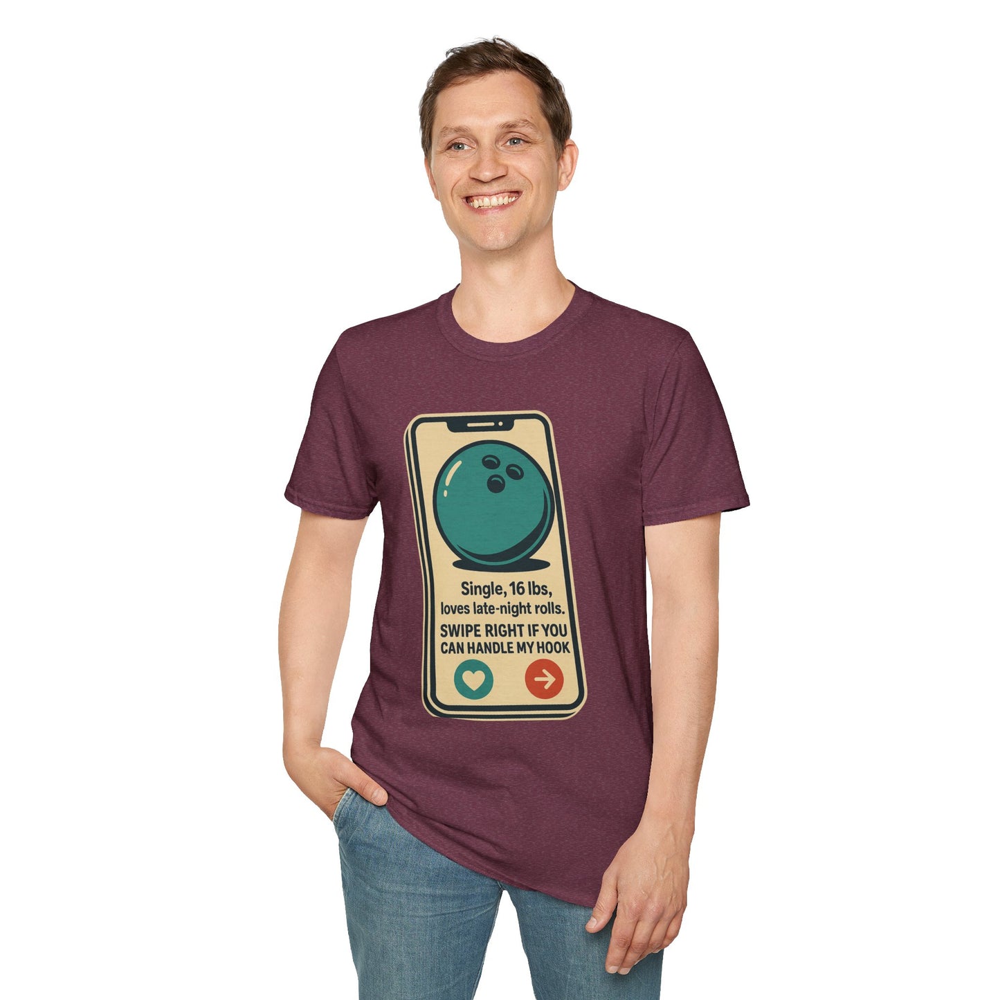 Bowling Ball Dating Profile Funny T-Shirt | Swipe Right If You Can Handle My Hook