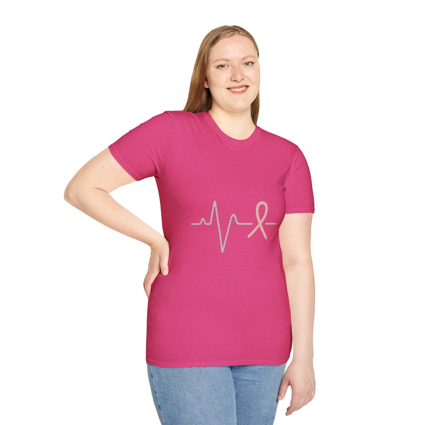 Heartbeat Pink Ribbon T-Shirt | Minimalist Breast Cancer Awareness Tee