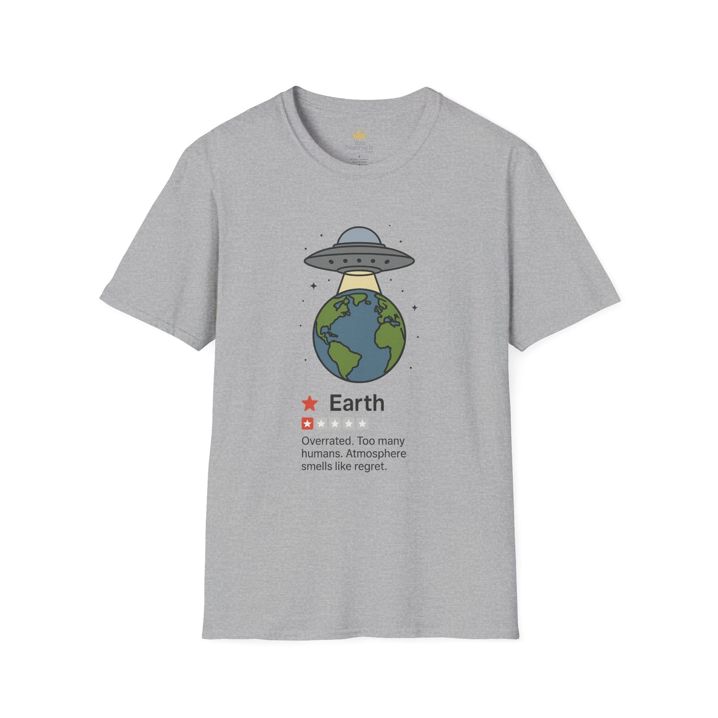 Funny Alien Earth Review T-Shirt | "Earth: 1 Star, Overrated" UFO Graphic Tee