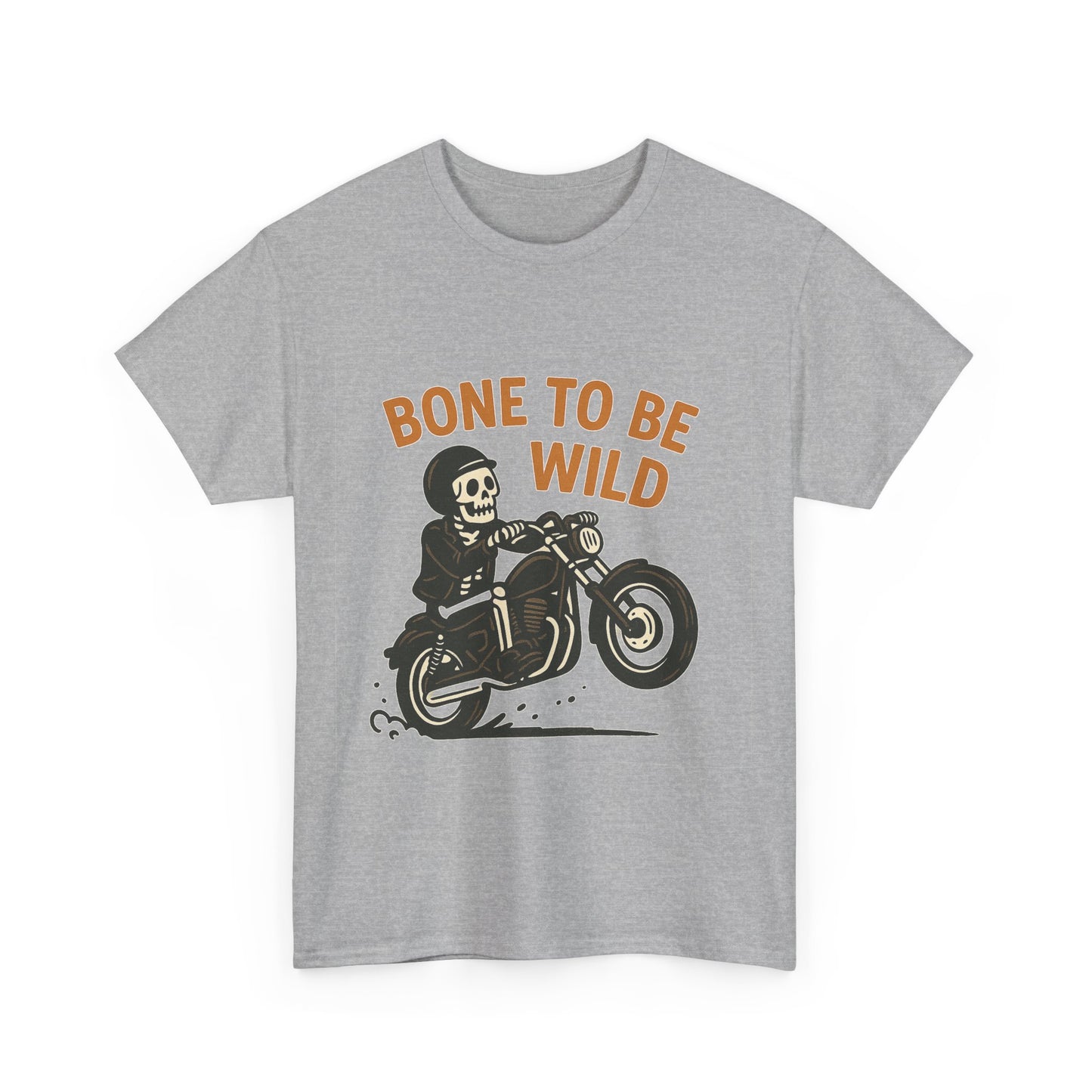 Motorcycle Tee, Bone to Be Wild Halloween Cool Bike Vibe Unisex Heavy Cotton