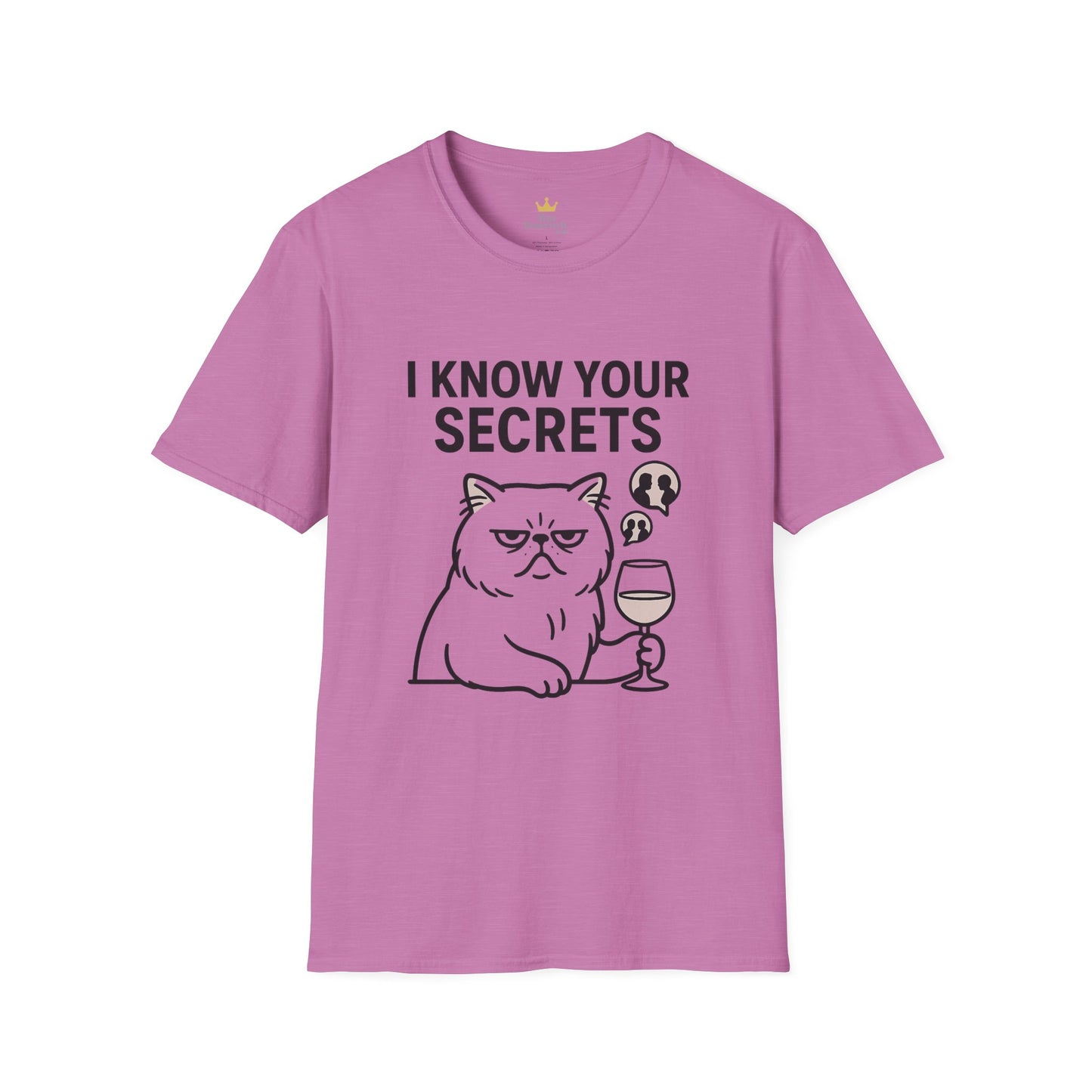 "I Know Your Secrets" Wine Cat T-Shirt, Humor Shirt, Gift for Cat Lovers, Cute Animal Tee, Unique Graphic T-Shirt