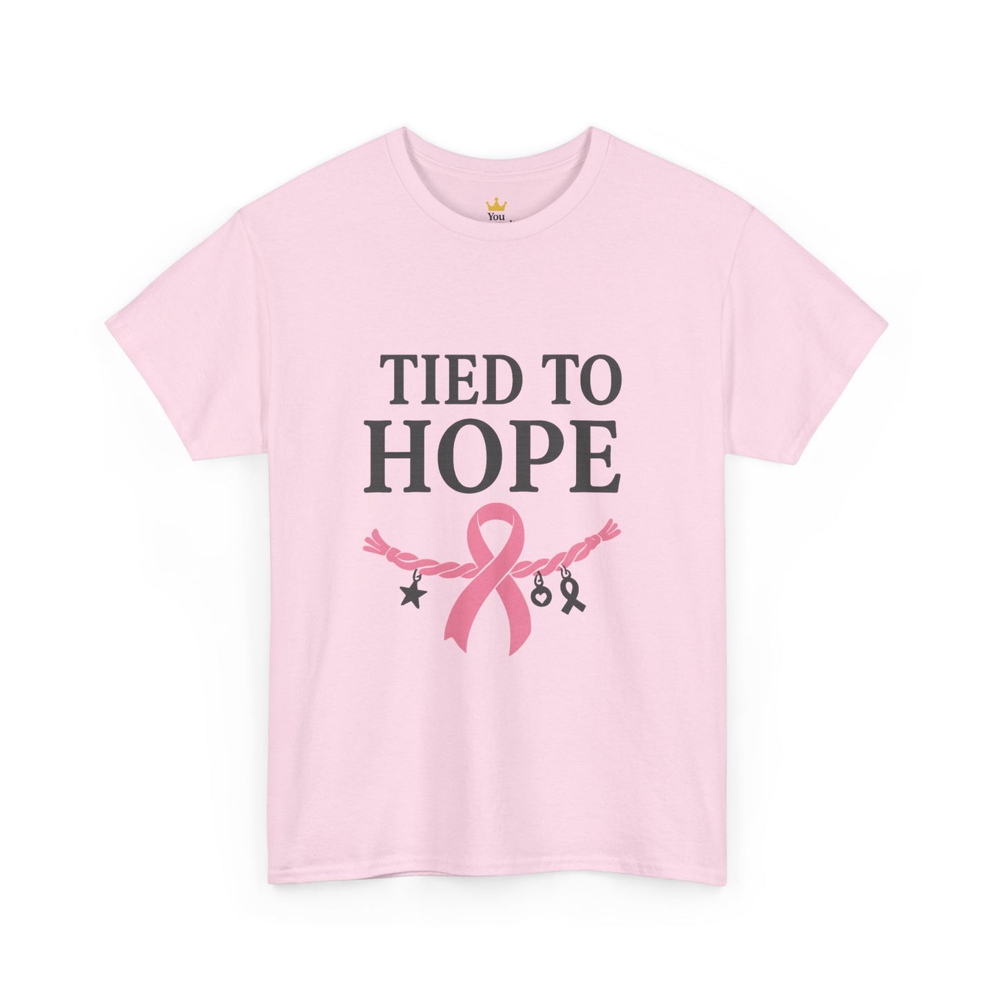 Tied to Hope Shirt | Breast Cancer Awareness Tee with Ribbon and Charms | Support & Survivor T-Shirt
