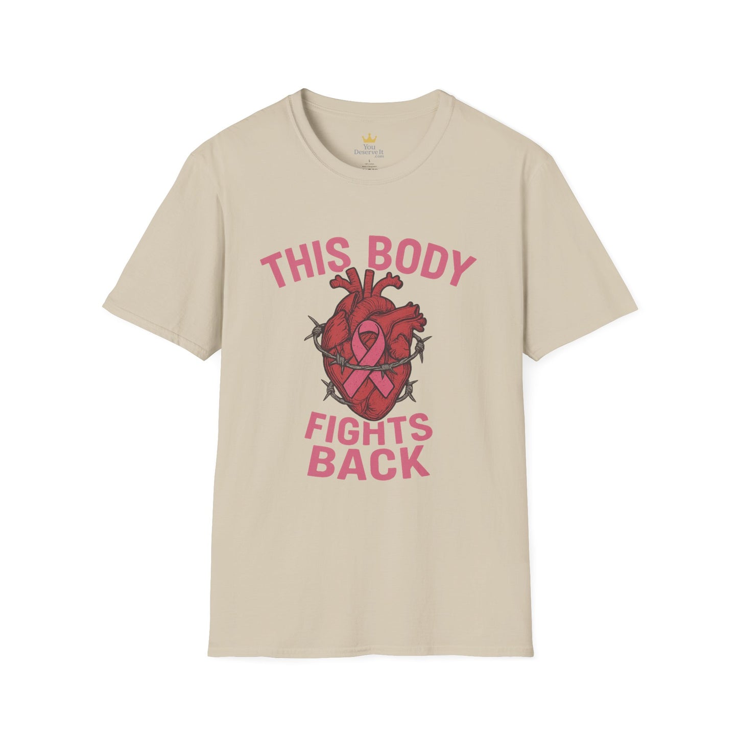 This Body Fights Back Shirt | Bold Breast Cancer Awareness Tee with Heart & Barbed Wire Design
