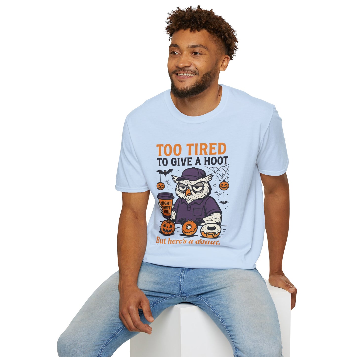 Too Tired To Give A Hoot – Funny Halloween Owl Donut T-Shirt