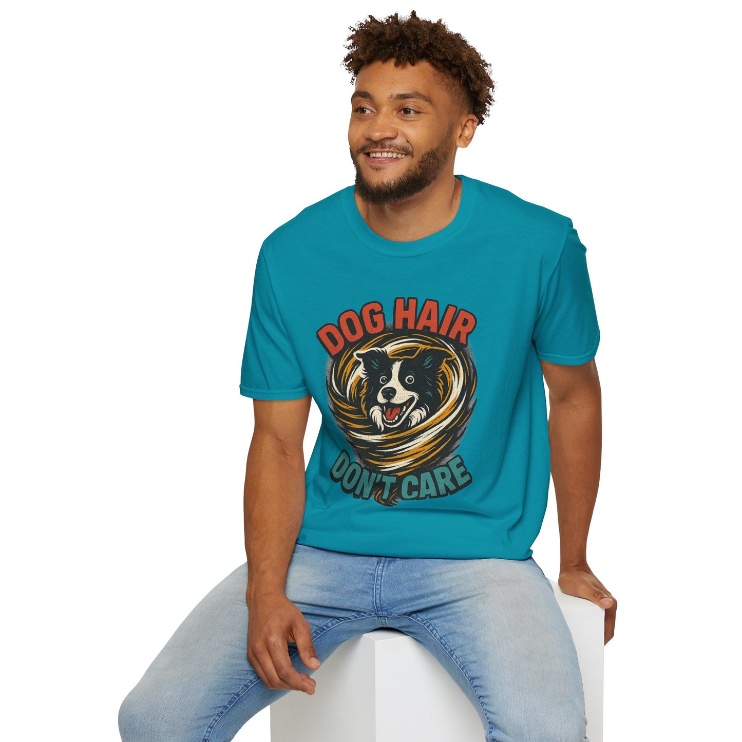 Dog Hair Don't Care Border Collie Retro Tee | Funny Spray-Paint Style T-Shirt for Pet Lovers, Gift for Pet Owners, Casual Unisex Shirt, Dog Lover Gift, Animal Theme Apparel