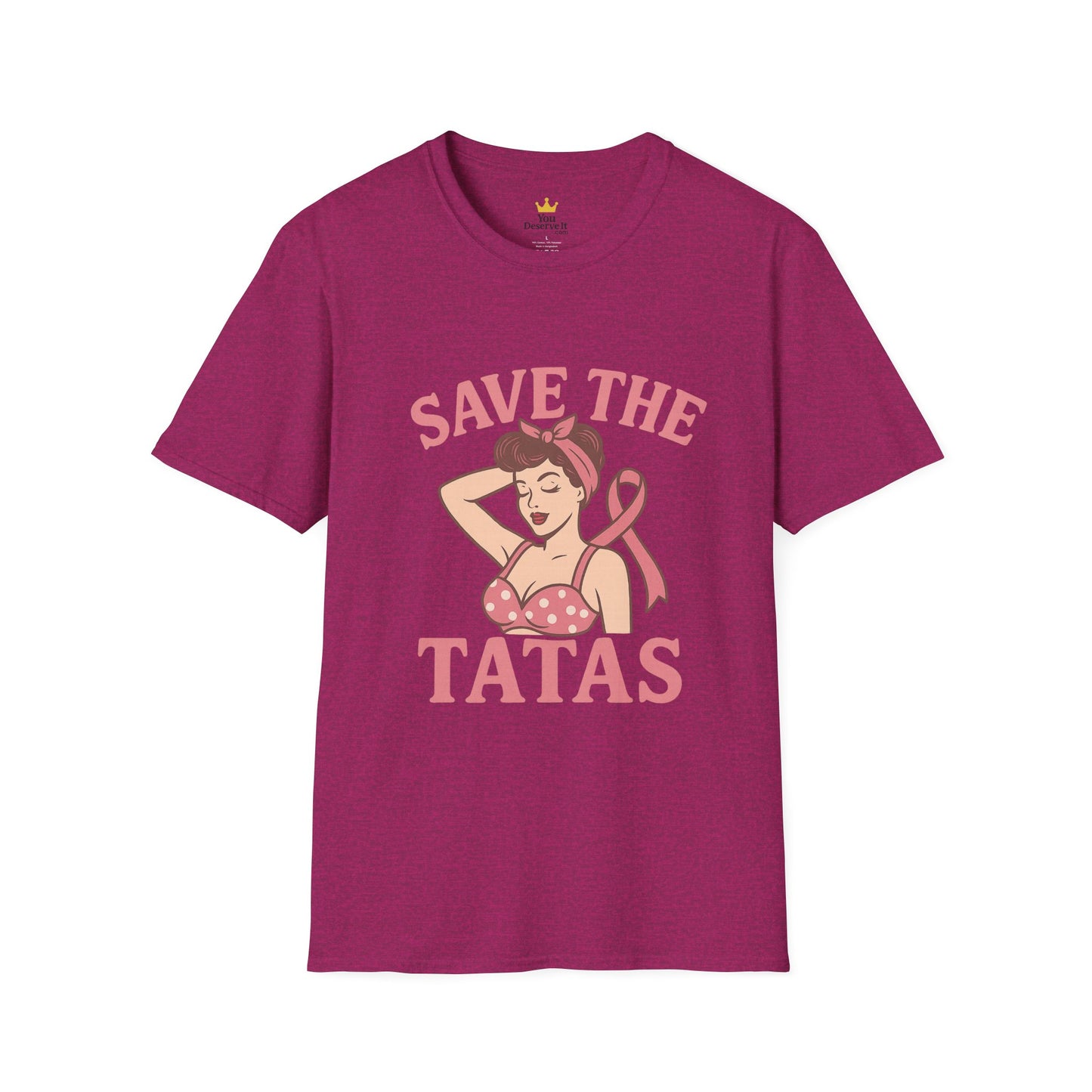 Save the Tatas Shirt | Retro Pin-Up Breast Cancer Awareness Tee with Pink Ribbon