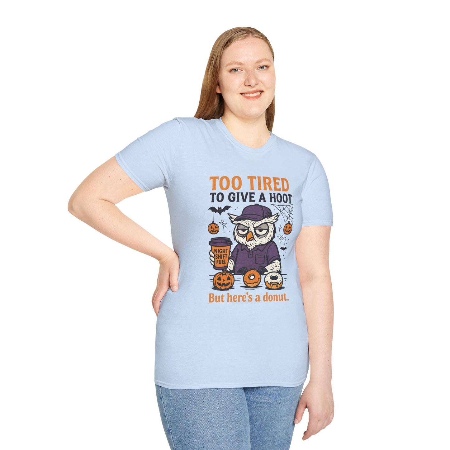 Too Tired To Give A Hoot – Funny Halloween Owl Donut T-Shirt