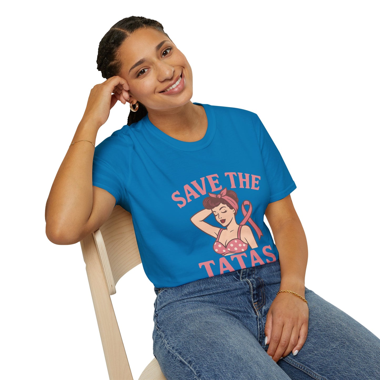 Save the Tatas Shirt | Retro Pin-Up Breast Cancer Awareness Tee with Pink Ribbon