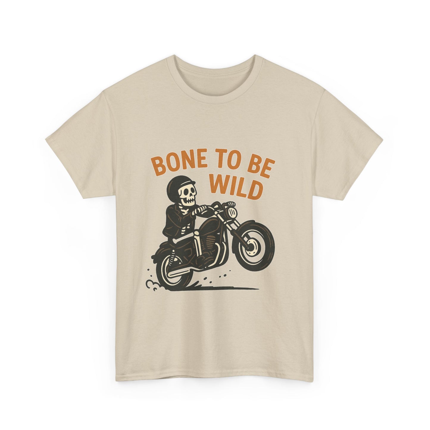 Motorcycle Tee, Bone to Be Wild Halloween Cool Bike Vibe Unisex Heavy Cotton
