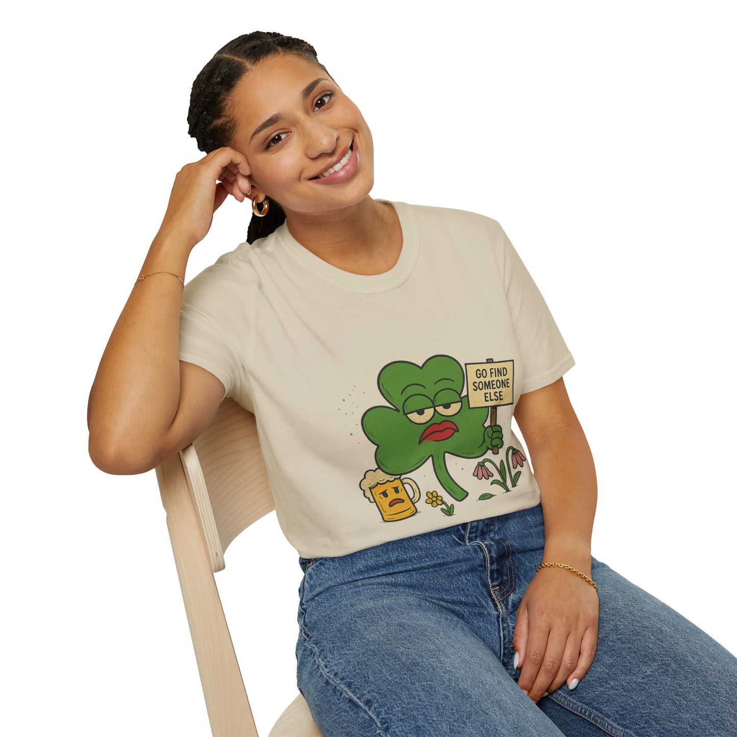 Go Find Someone Else | Sarcastic Clover T-Shirt | Funny St. Patrick's Day Shirt with Attitude, Moody Shamrock Tee, Anti-Social Irish Humor