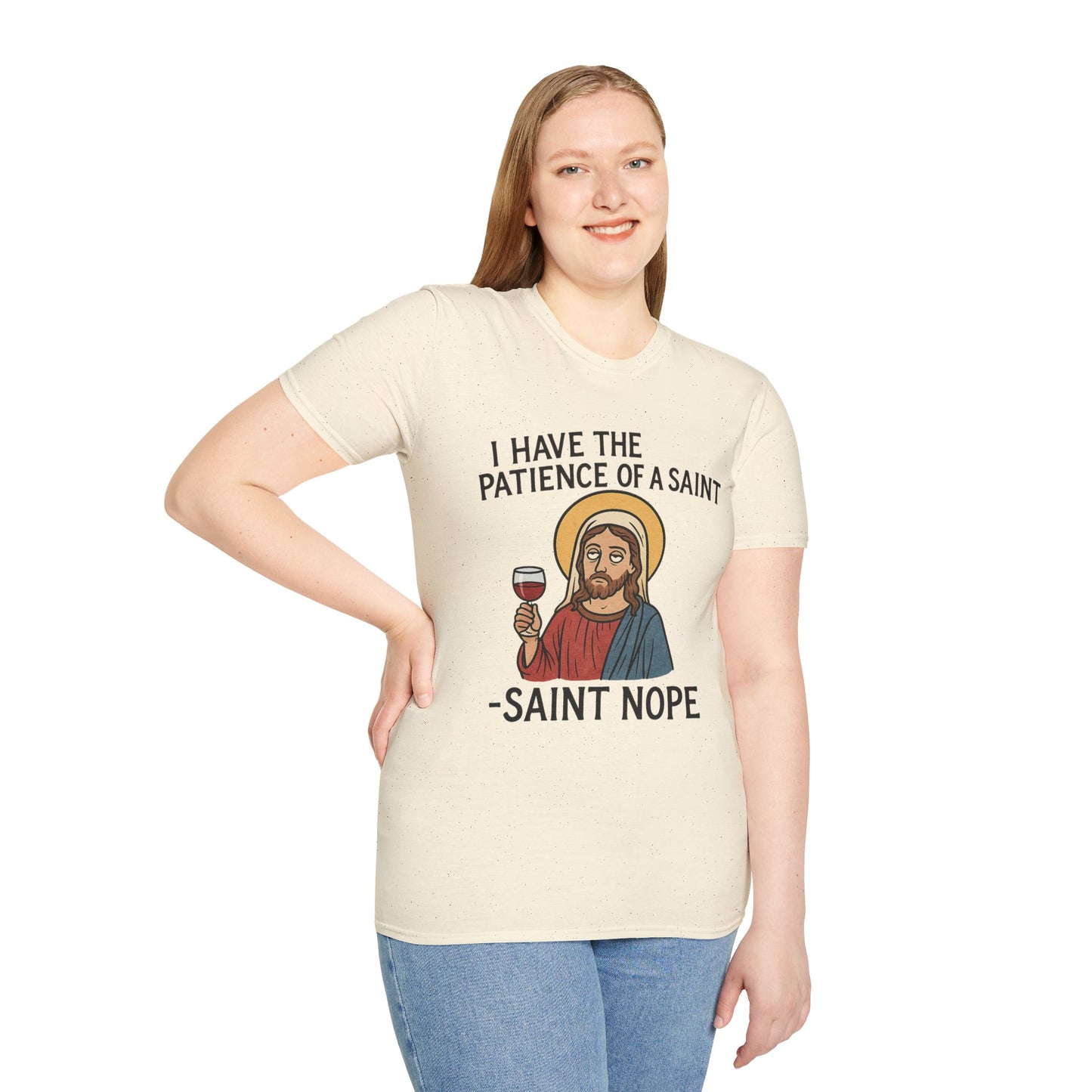 Saint Nope Funny Jesus T-Shirt | "Patience of a Saint" Sarcastic Wine Tee
