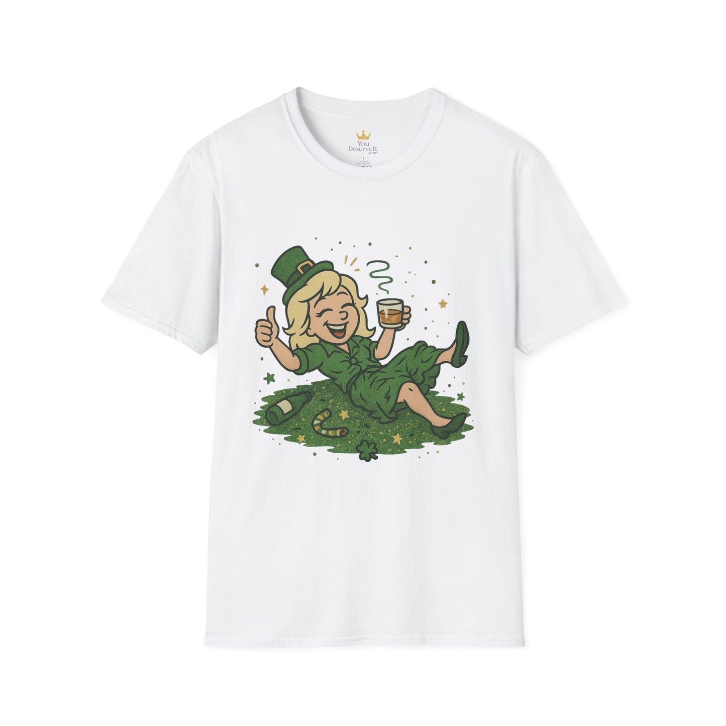 Shamrocked and Unbothered | Funny St. Patrick's Day Tee | Tipsy Leprechaun Lady T-Shirt, Irish Drinking Party Shirt for Women