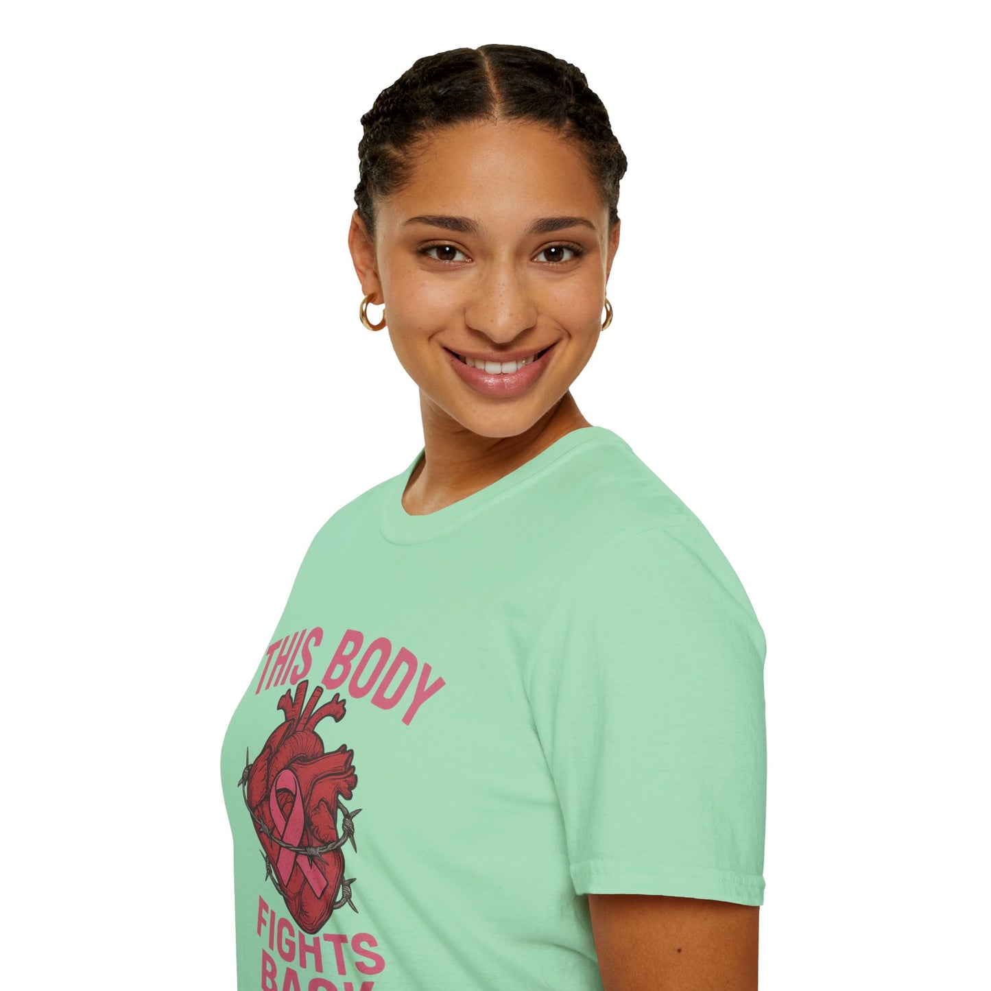 This Body Fights Back Shirt | Bold Breast Cancer Awareness Tee with Heart & Barbed Wire Design