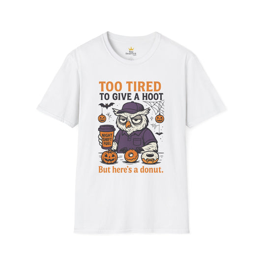 Too Tired To Give A Hoot – Funny Halloween Owl Donut T-Shirt