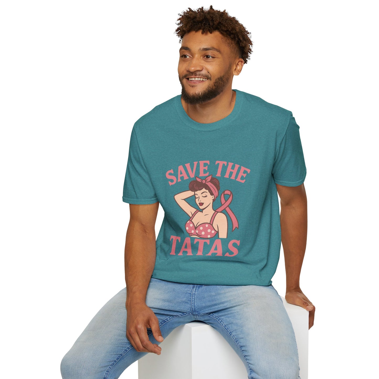 Save the Tatas Shirt | Retro Pin-Up Breast Cancer Awareness Tee with Pink Ribbon