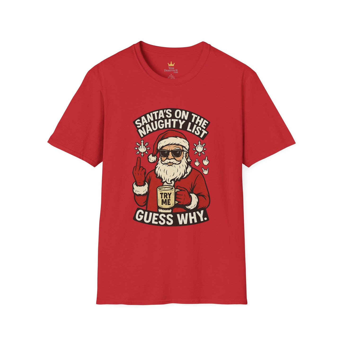 Naughty Santa T-Shirt | Funny Christmas Tee with Attitude and Middle Finger Humor