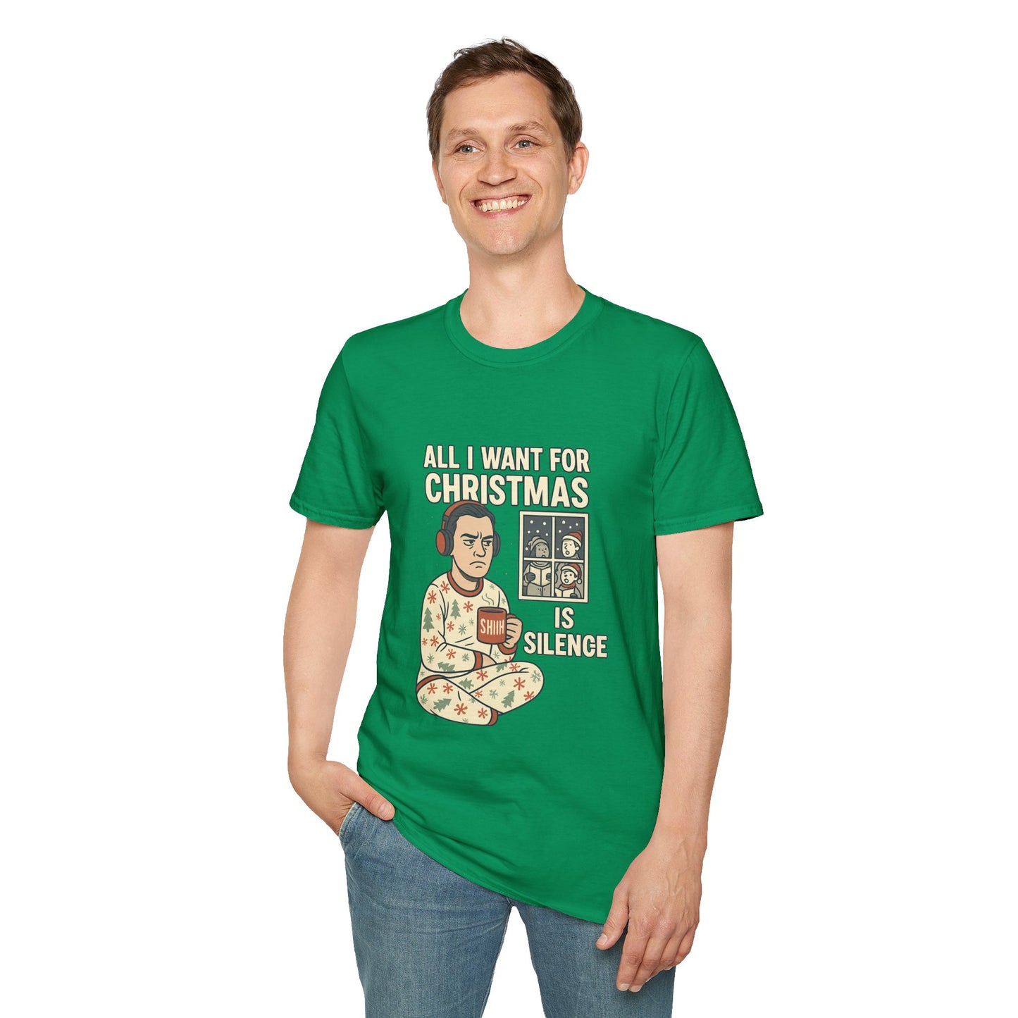 All I Want for Christmas Is Silence Shirt | Funny Anti-Social Holiday Tee | Introvert Christmas Pajamas Graphic Shirt | Sarcastic Xmas Gift