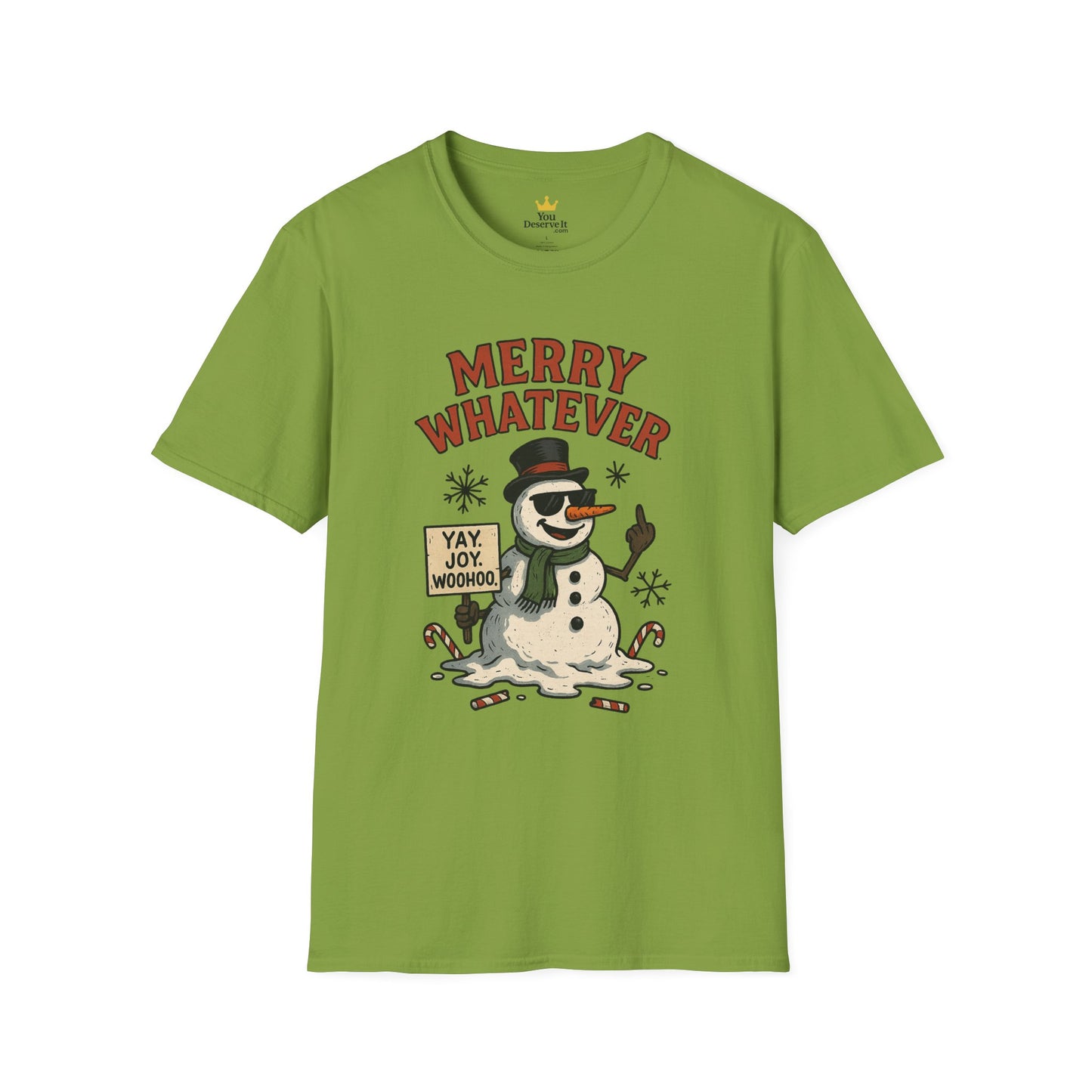 Merry Whatever Funny Snowman Shirt | Sarcastic Holiday Mood Tee | Melting Christmas Anti-Spirit Graphic T-Shirt