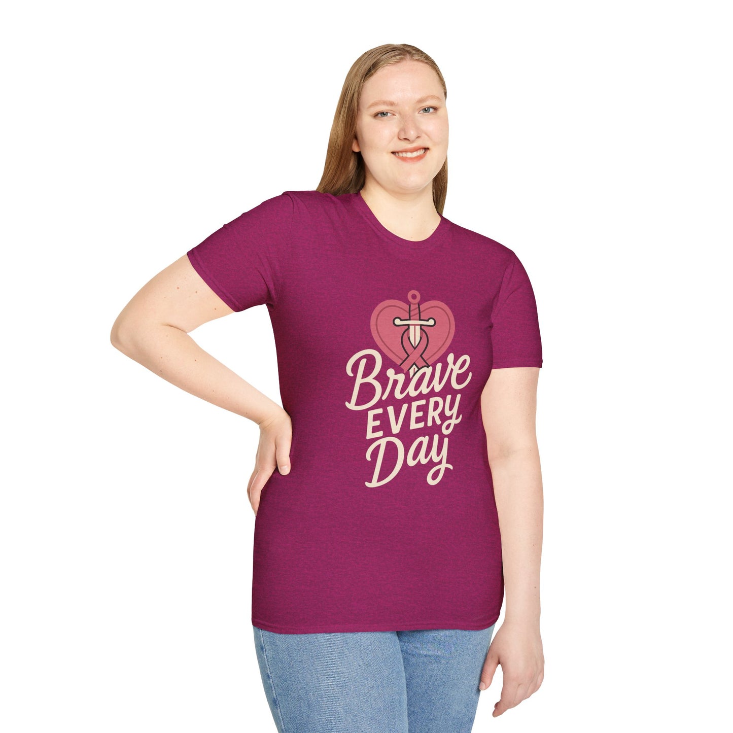 Brave Every Day Shirt | Breast Cancer Awareness Tee with Sword & Ribbon Heart
