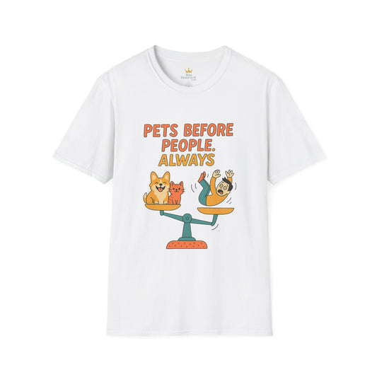 Pets Before People Always | Funny Corgi & Cat Graphic Tee