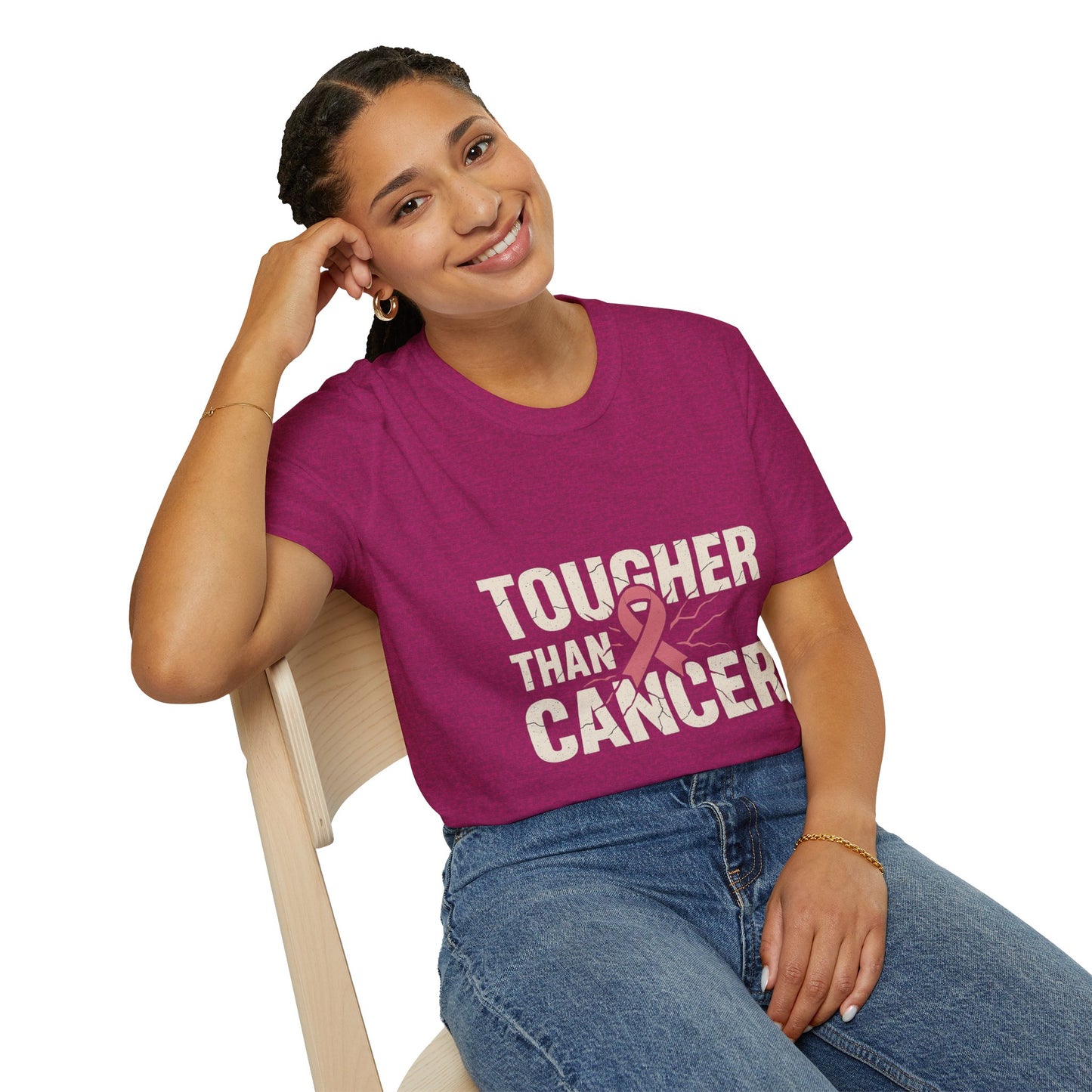 Tougher Than Cancer Shirt | Gritty Breast Cancer Awareness Tee with Cracked Ribbon Graphic