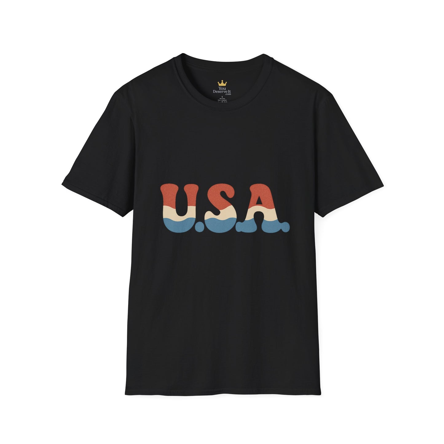 Retro USA T-Shirt | Wavy Red White & Blue 70s Style