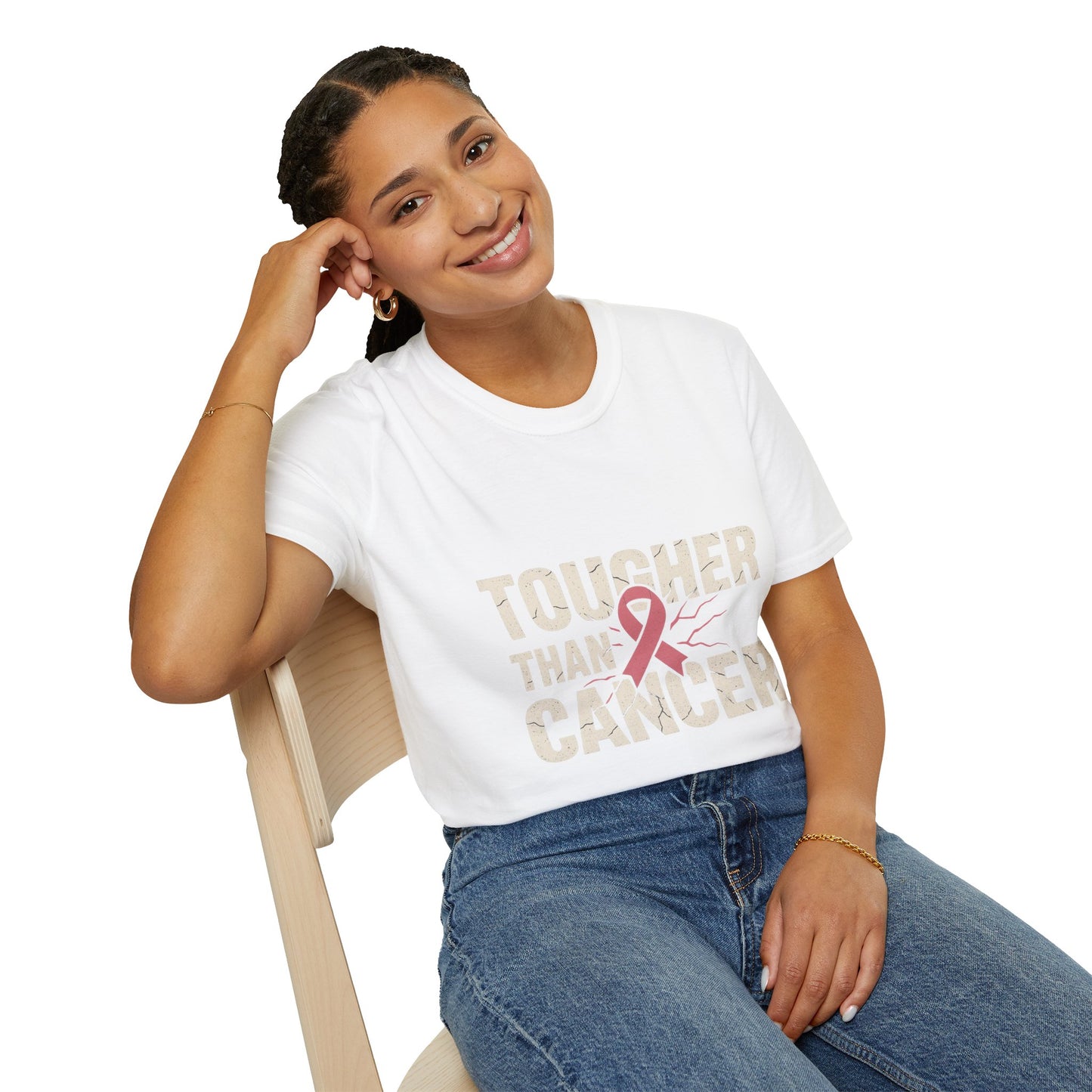 Tougher Than Cancer Shirt | Gritty Breast Cancer Awareness Tee with Cracked Ribbon Graphic