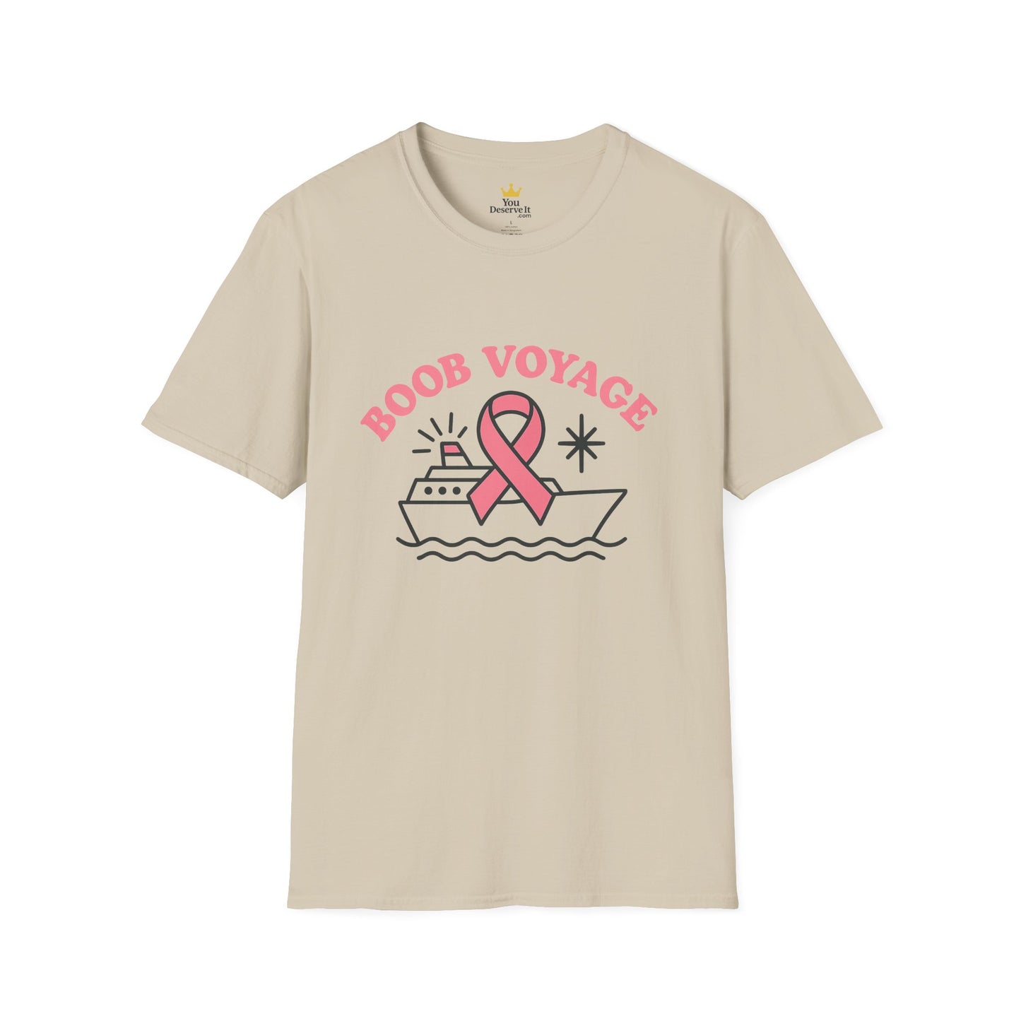 Boob Voyage T-Shirt | Funny Mastectomy Support Tee with Pink Ribbon and Cruise Ship