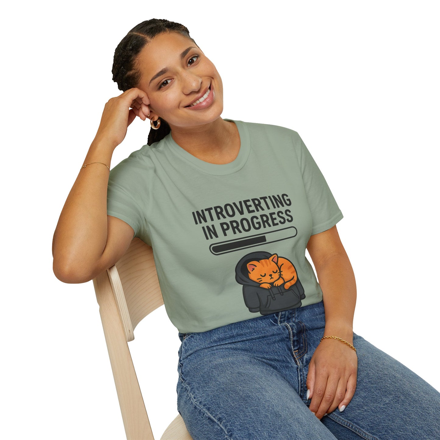 Introverting in Progress T-Shirt | Cute Cat Hoodie Tee for Proud Introverts