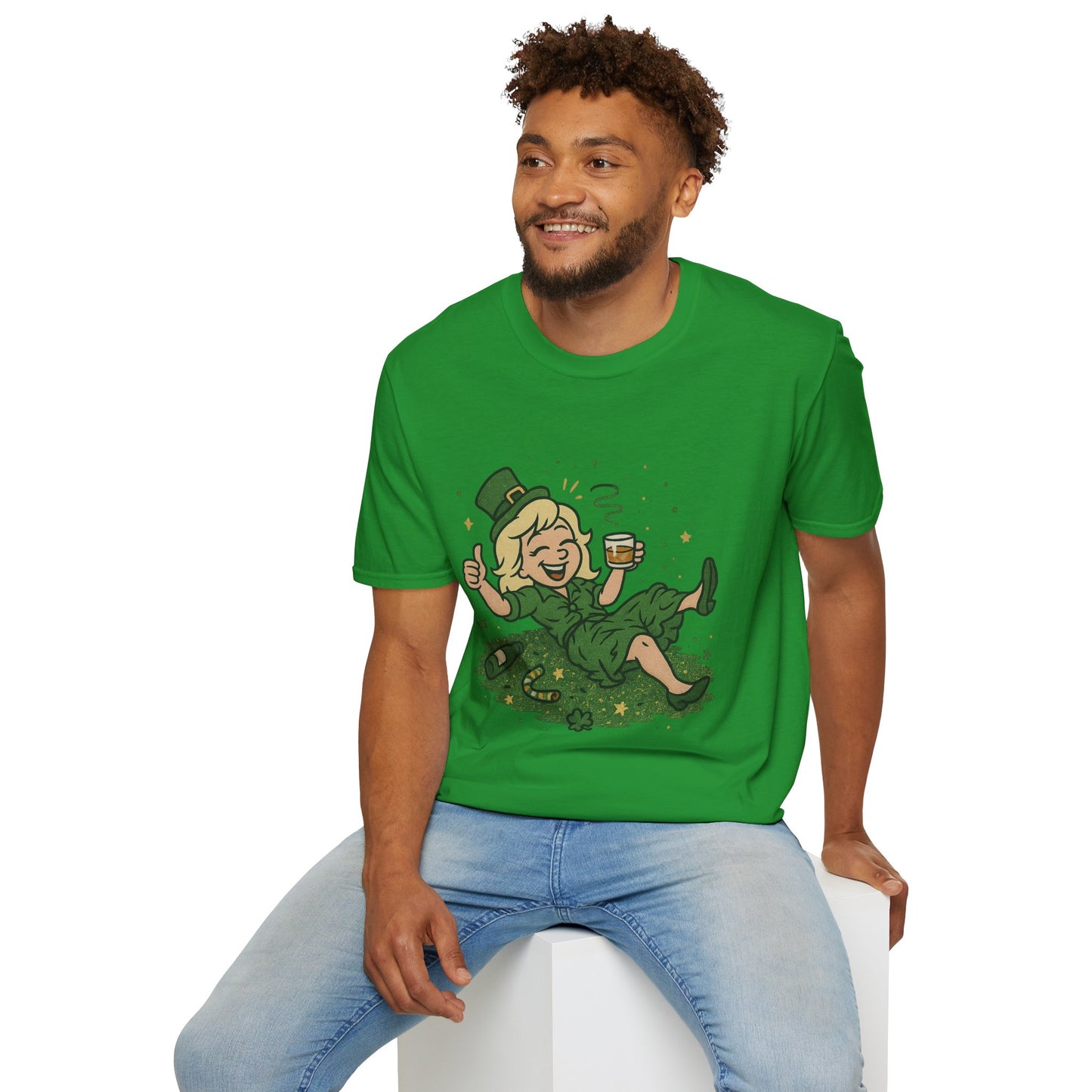 Shamrocked and Unbothered | Funny St. Patrick's Day Tee | Tipsy Leprechaun Lady T-Shirt, Irish Drinking Party Shirt for Women