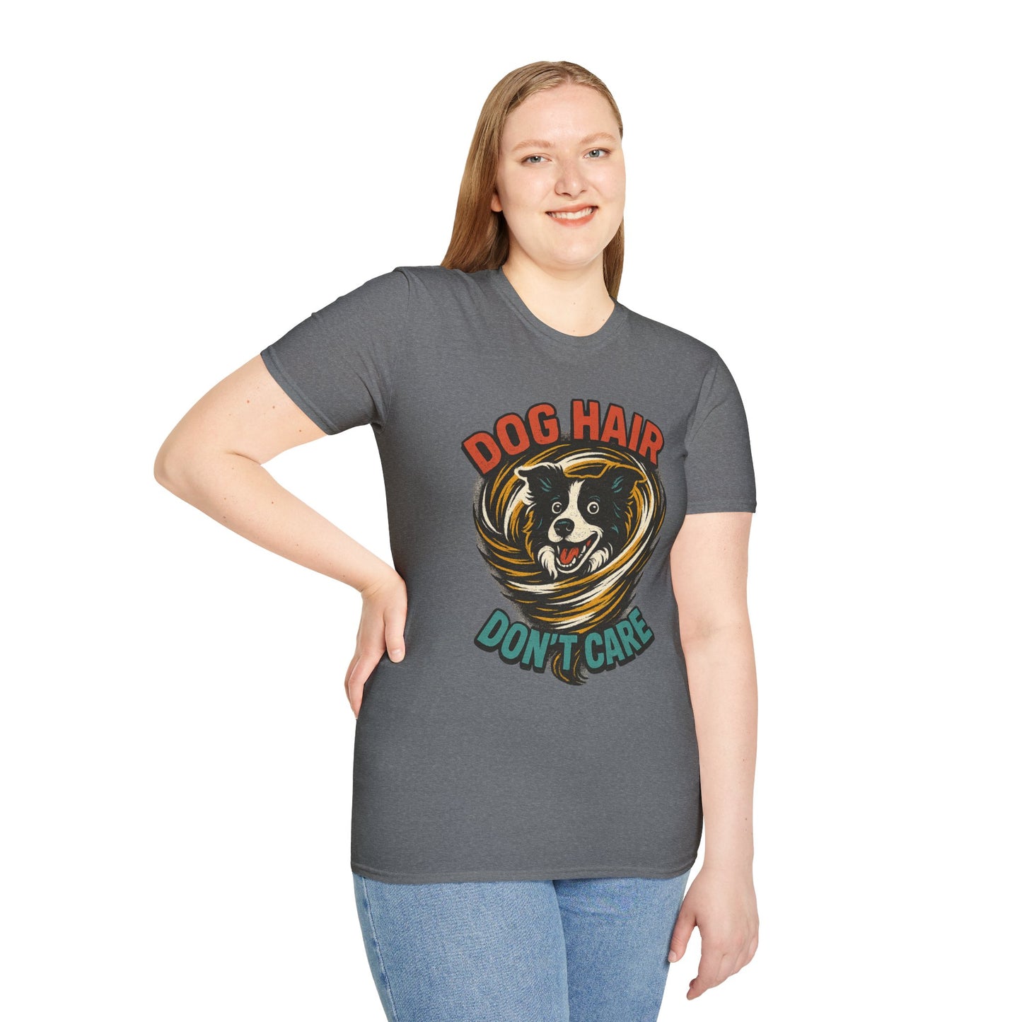 Dog Hair Don't Care Border Collie Retro Tee | Funny Spray-Paint Style T-Shirt for Pet Lovers, Gift for Pet Owners, Casual Unisex Shirt, Dog Lover Gift, Animal Theme Apparel