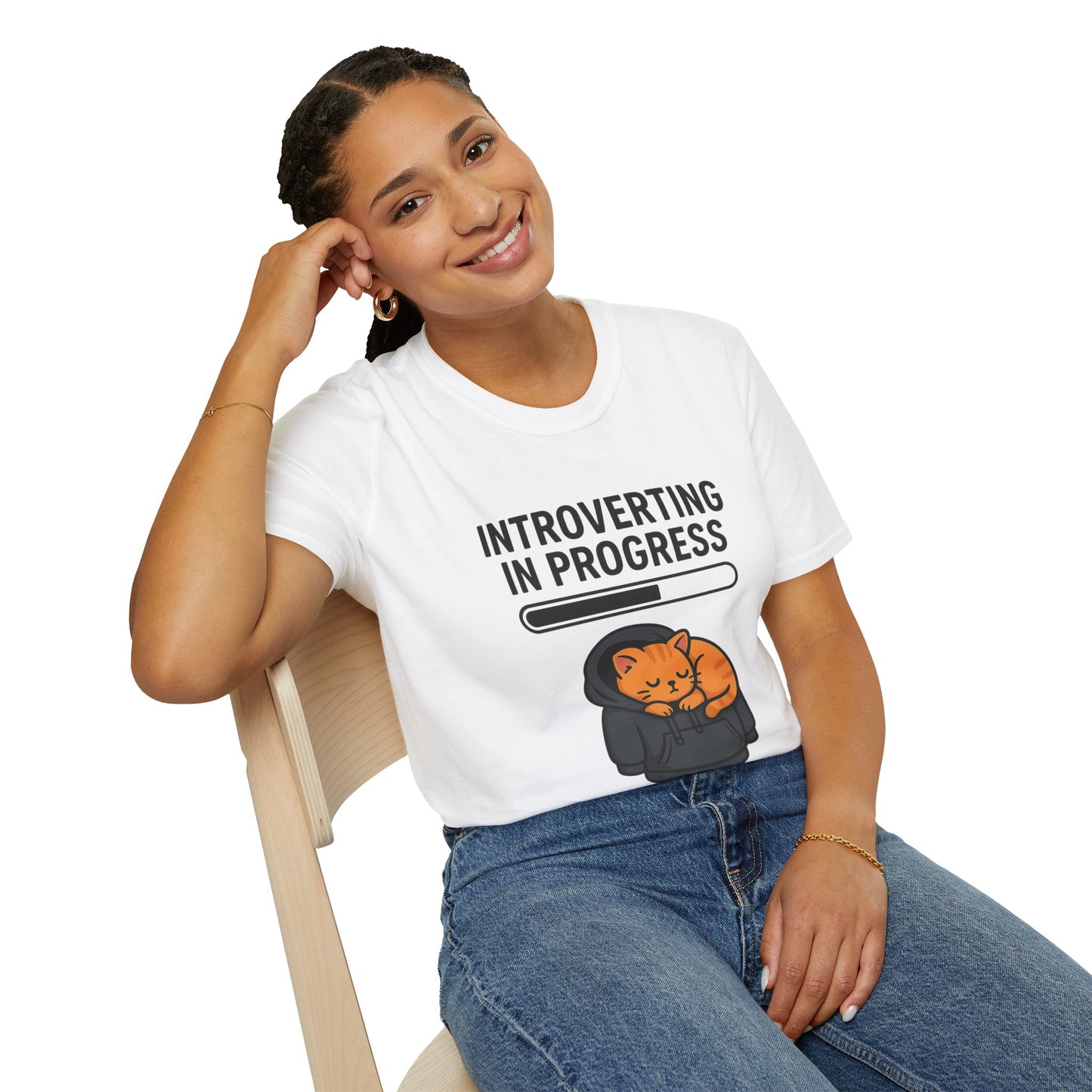 Introverting in Progress T-Shirt | Cute Cat Hoodie Tee for Proud Introverts