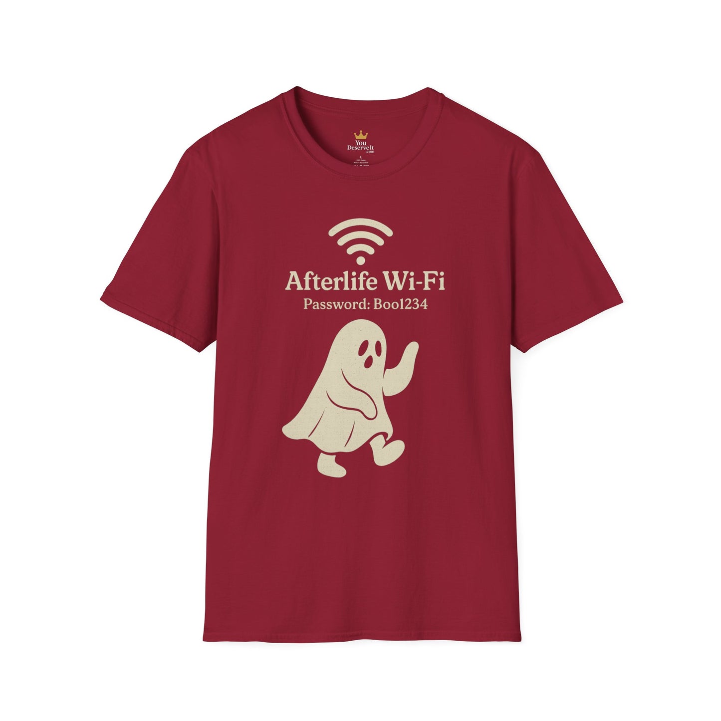 Afterlife Wi-Fi Ghost Tee | Funny Halloween Shirt with "Boo1234" Password