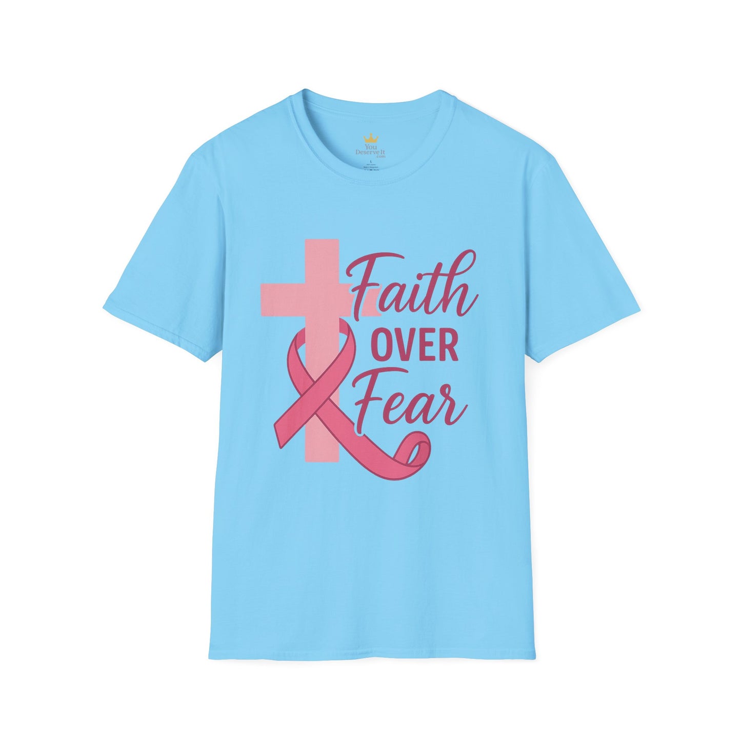 Faith Over Fear Shirt | Breast Cancer Awareness Christian Tee with Cross & Pink Ribbon