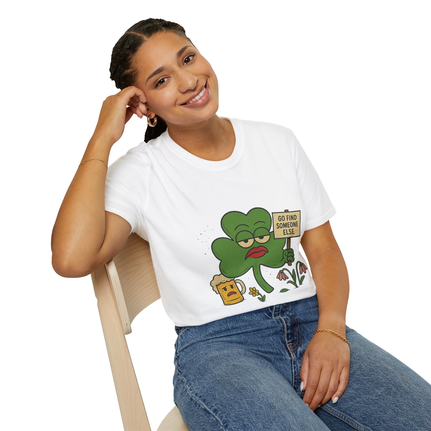 Go Find Someone Else | Sarcastic Clover T-Shirt | Funny St. Patrick's Day Shirt with Attitude, Moody Shamrock Tee, Anti-Social Irish Humor