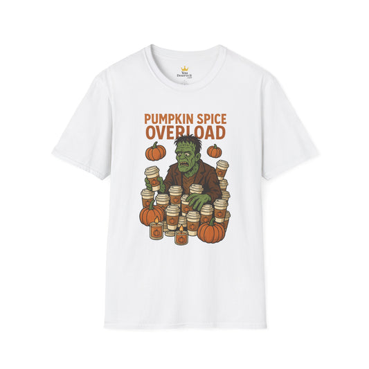 Pumpkin Spice Overload – Funny Frankenstein Halloween Coffee Lover T-Shirt