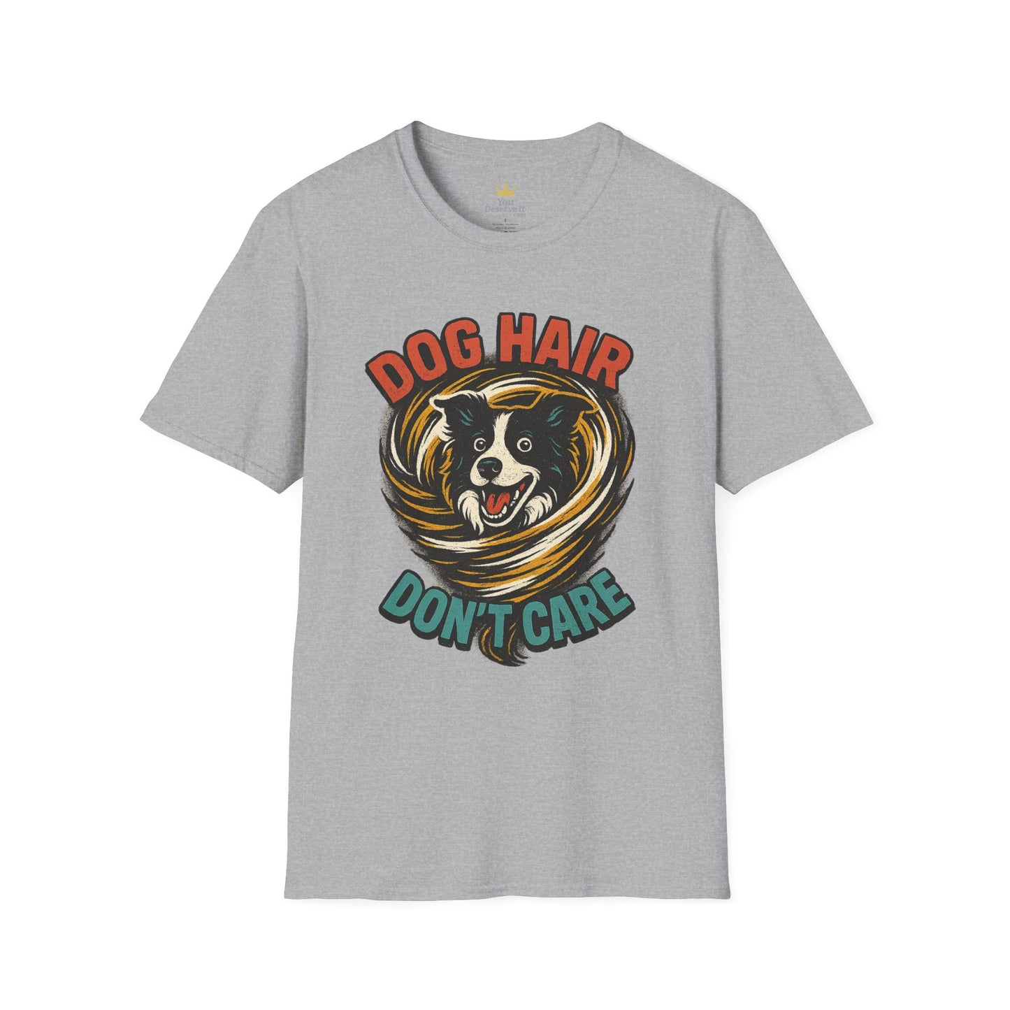 Dog Hair Don't Care Border Collie Retro Tee | Funny Spray-Paint Style T-Shirt for Pet Lovers, Gift for Pet Owners, Casual Unisex Shirt, Dog Lover Gift, Animal Theme Apparel